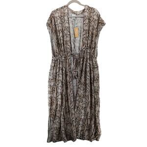 Kona Sol Animal Print Cover Up Beige Tan S M Tie Front Midi Duster Beach Cheetah
